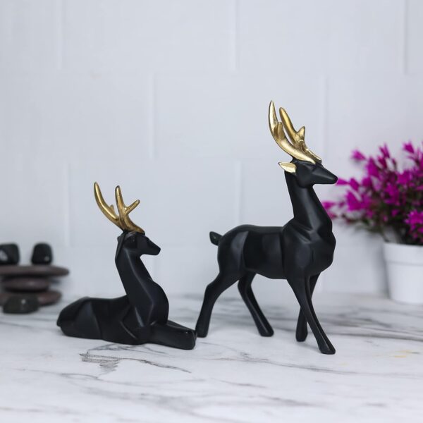 Black Lucky Handicraft Resin Animal Showpiece Deer Set.