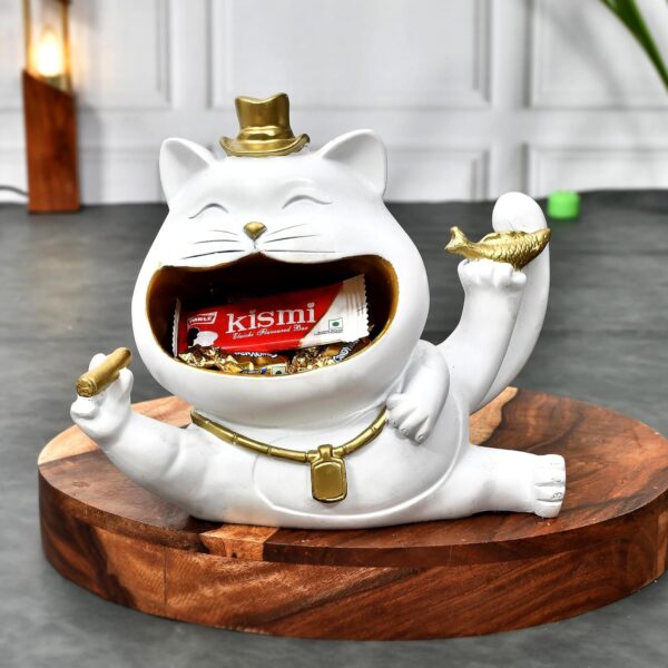 Cat with Hat Statue for Storage Purpose for Home Decor Showpiece.
